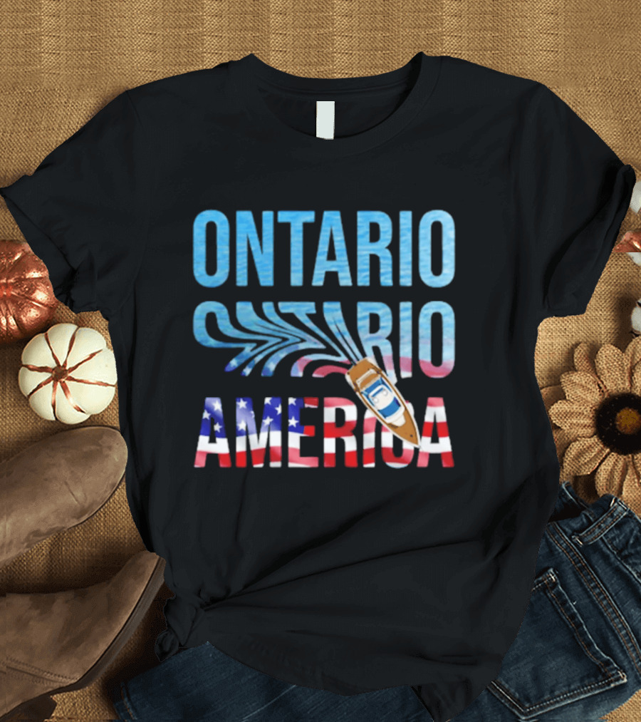 Lake Ontario To America Boat Journey With American Flag T-Shirt