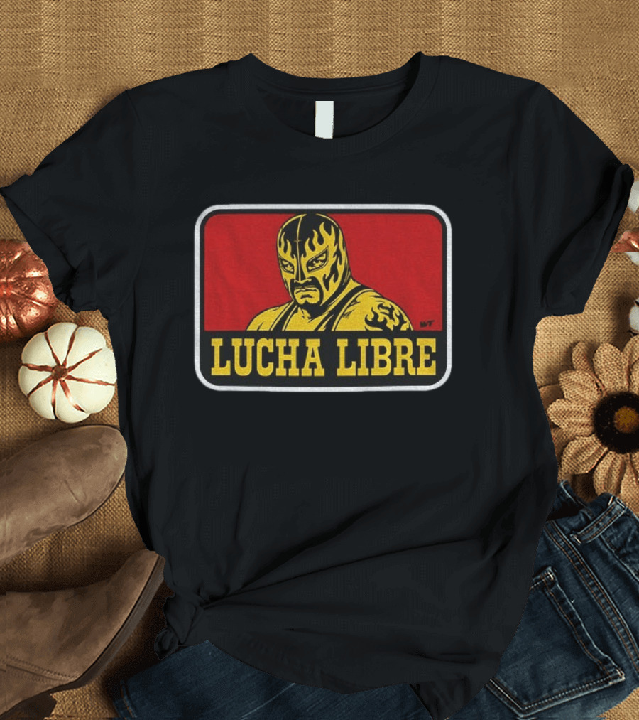 Lucha Libre Masked Wrestler Flames Tattoo Art Mexican Culture T-Shirt