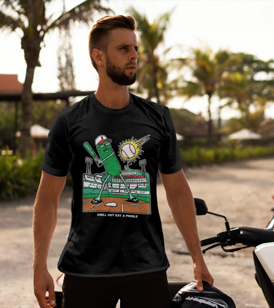 Grillo's Pickles Fenway Park Baseball Chill Out Eat A Pickle T-Shirt