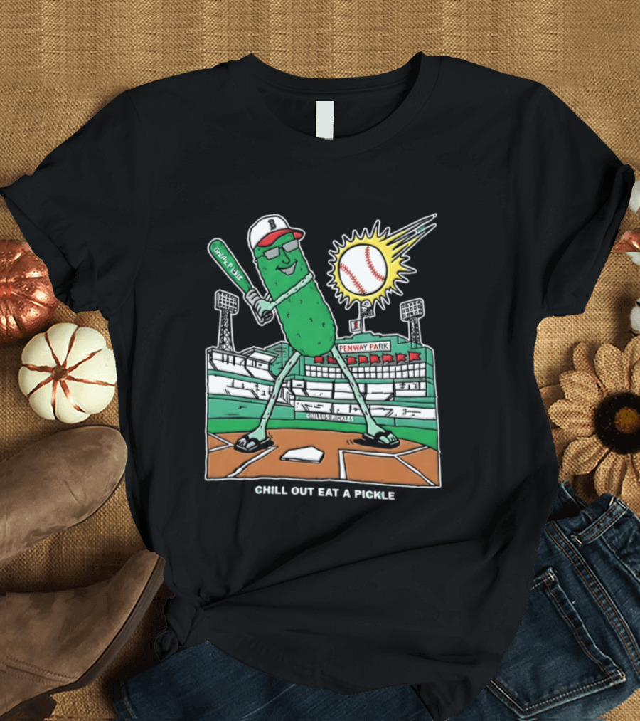 Grillo's Pickles Fenway Park Baseball Chill Out Eat A Pickle T-Shirt