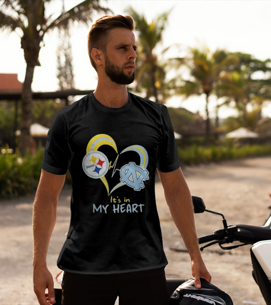 Pittsburgh Steelers North Carolina Tar Heels It's In My Heart EKG Heartbeat T-Shirt