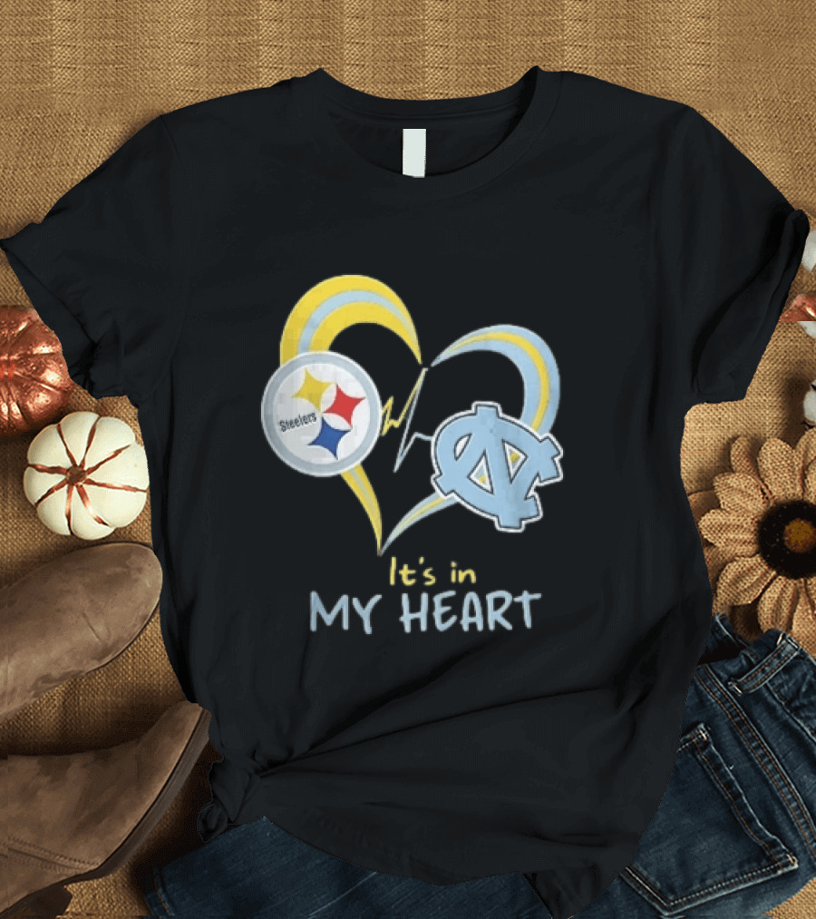 Pittsburgh Steelers North Carolina Tar Heels It's In My Heart EKG Heartbeat T-Shirt