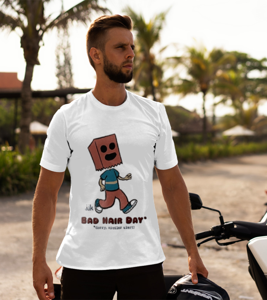 Sorry Spoiler Alert Jjk Bad Hair Day Cartoon Figure Paper Bag Head Walking T-Shirt