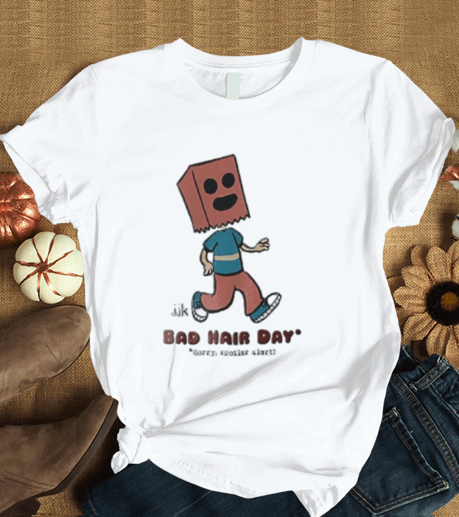 Sorry Spoiler Alert Jjk Bad Hair Day Cartoon Figure Paper Bag Head Walking T-Shirt