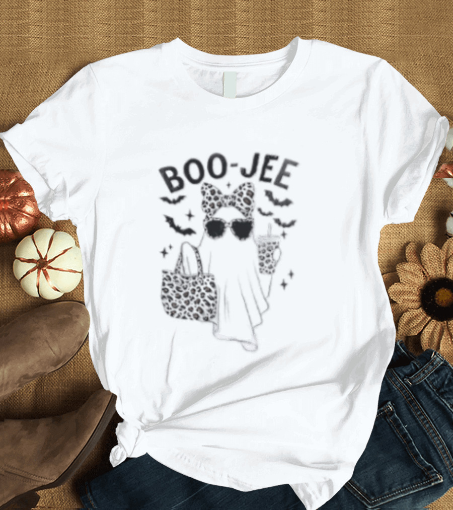 Boo Jee Halloween Ghost Leopard Bow Bag And Glasses T-Shirt