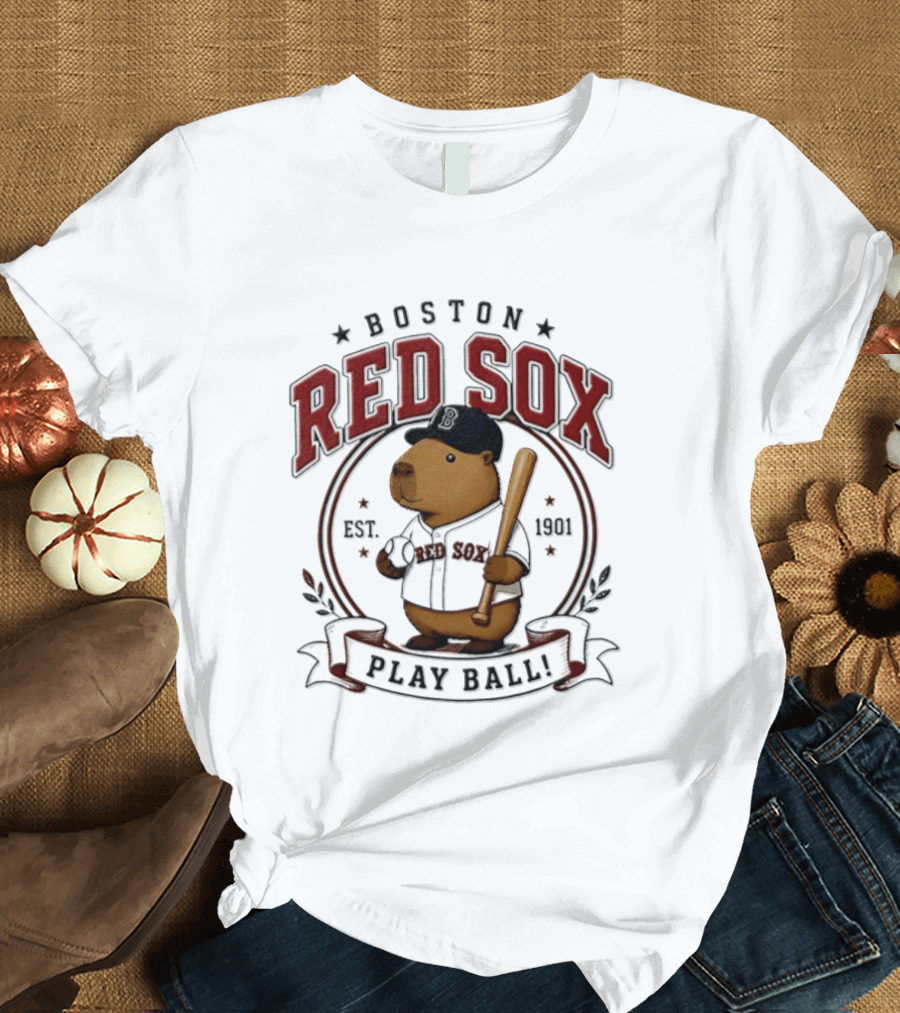 Boston Red Sox Capybara Play Ball Est 1901 Baseball MLB T-Shirt