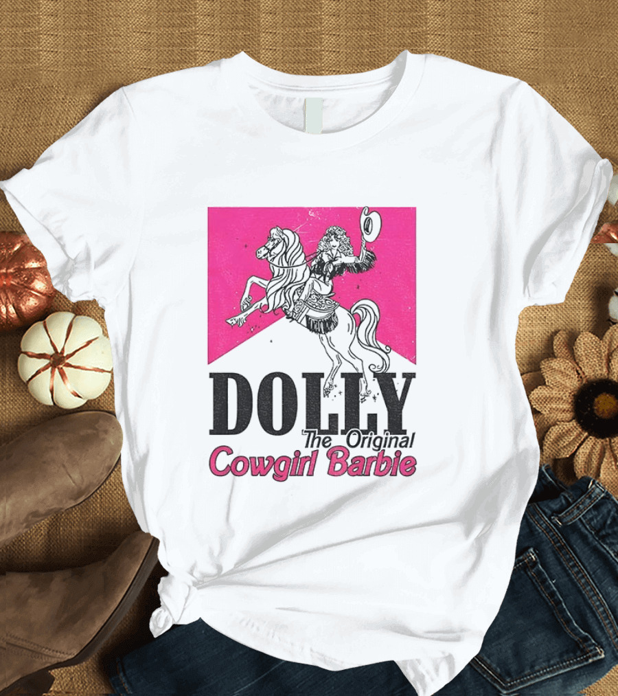 Dolly The Original Cowgirl Barbie Pink Riding Horse T-Shirt