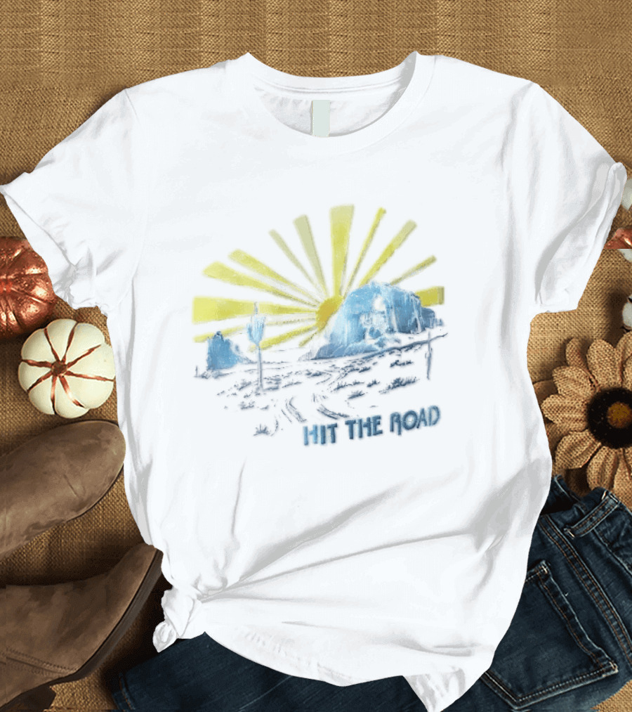 Hit The Road Sunburst Desert Mountains Saguaro Cactus T-Shirt