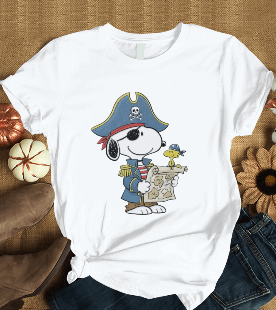 Snoopy Pirate Adventure With Treasure Map And Woodstock T-Shirt