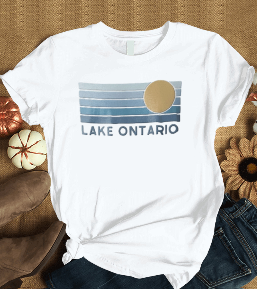 Lake Ontario Golden Sun With Five Blue Horizontal Gradient Stripes T-Shirt