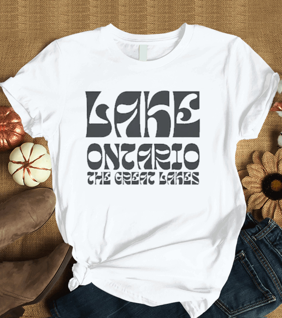 Lake Ontario The Great Lakes Retro Psychedelic Font T-Shirt