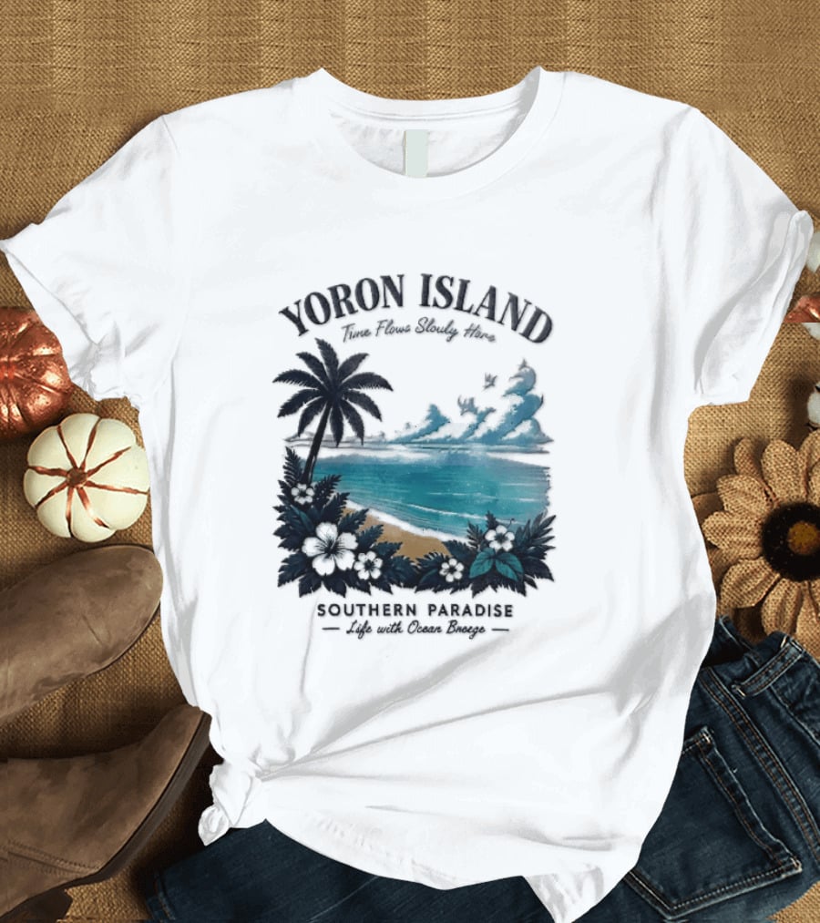 Yoron Island Southern Paradise Ocean Breeze Palm Tree Beach Hibiscus T-Shirt