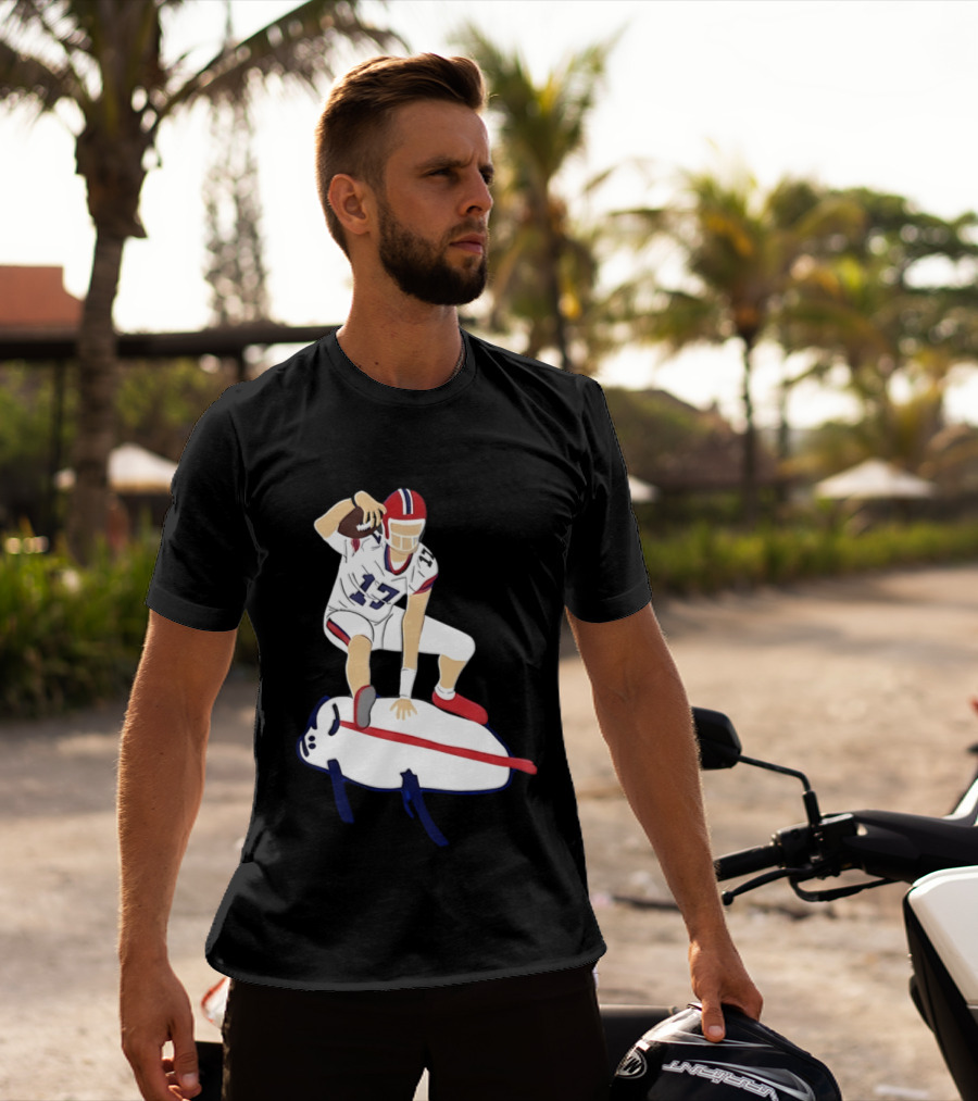 Josh Allen 17 Buffalo Football Skateboard Player Action T-Shirt