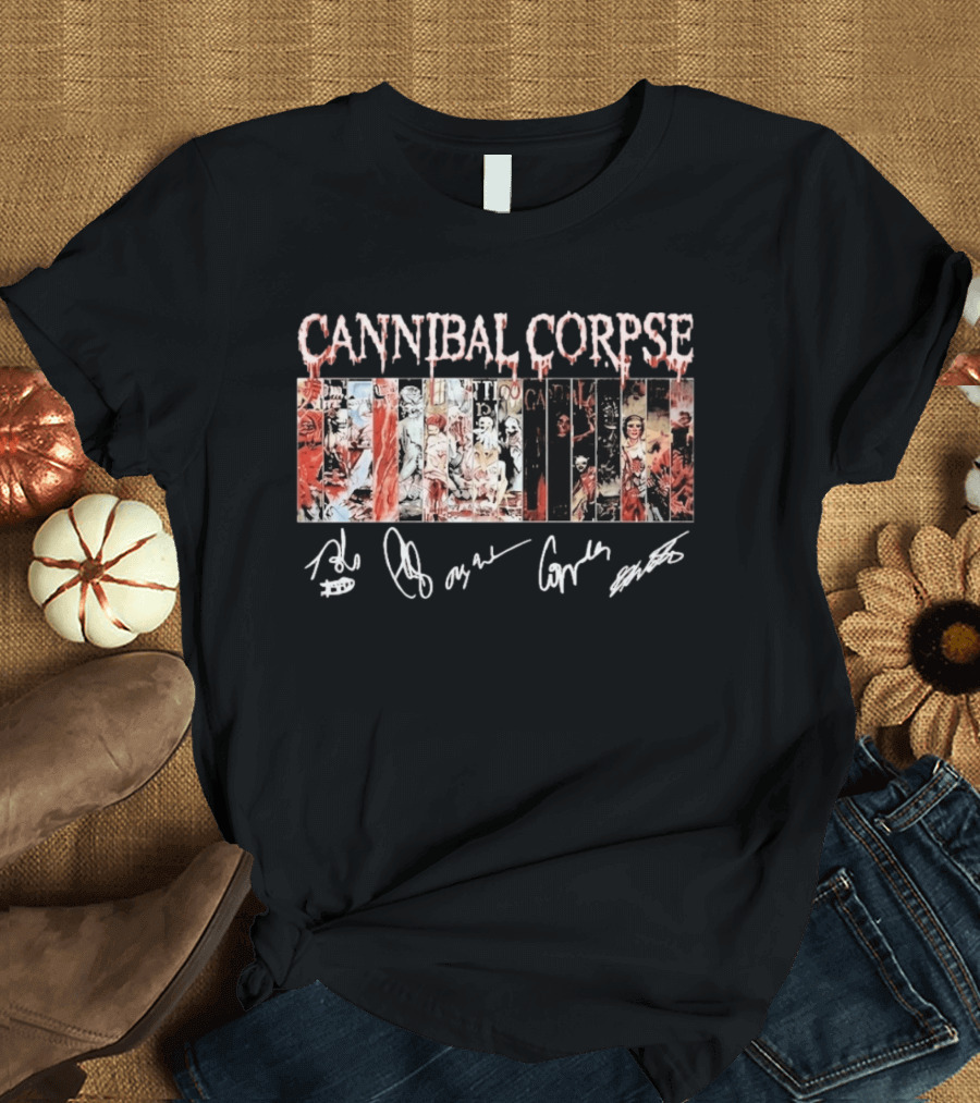 Cannibal Corpse Album Collage With Band Member Signatures T-Shirt