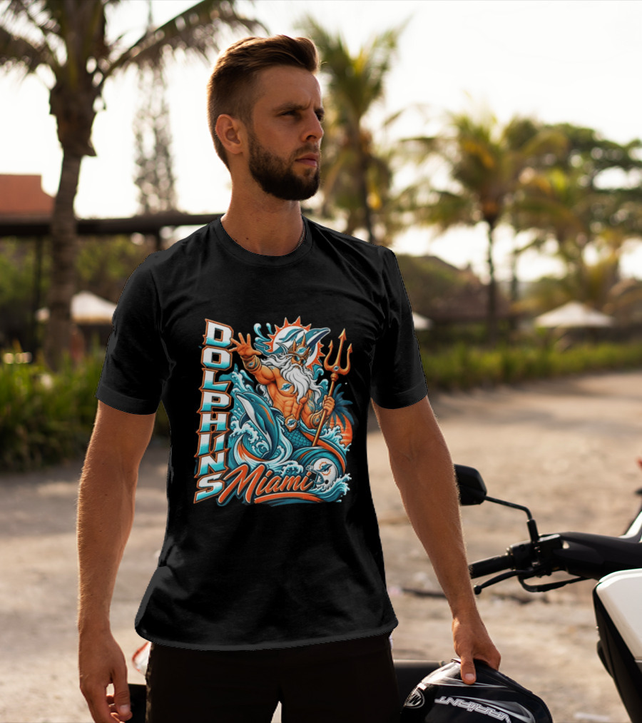 Miami Dolphins King Triton Ocean Waves Trident Dolphins T-Shirt