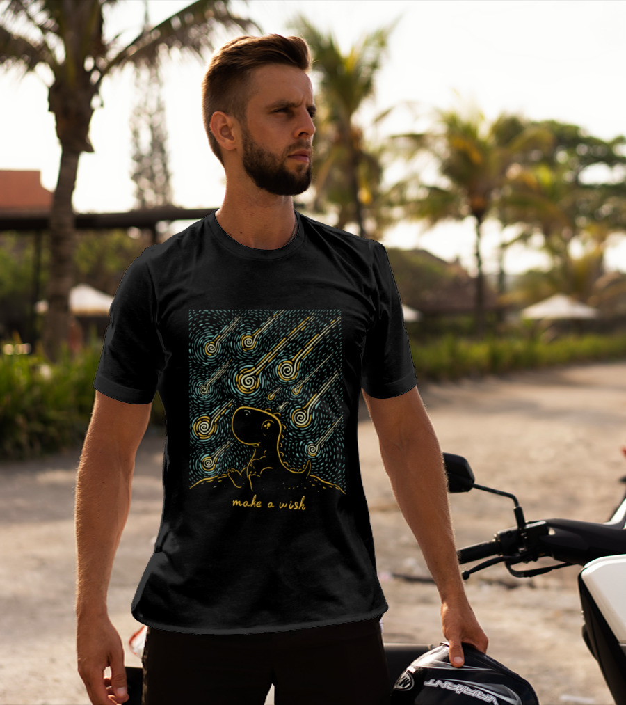 Make A Wish Dinosaurs Starry Night Falling Stars T-Shirt