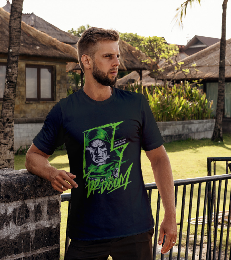 Masked Rebellion Dr Doom Comic Style Green T-Shirt