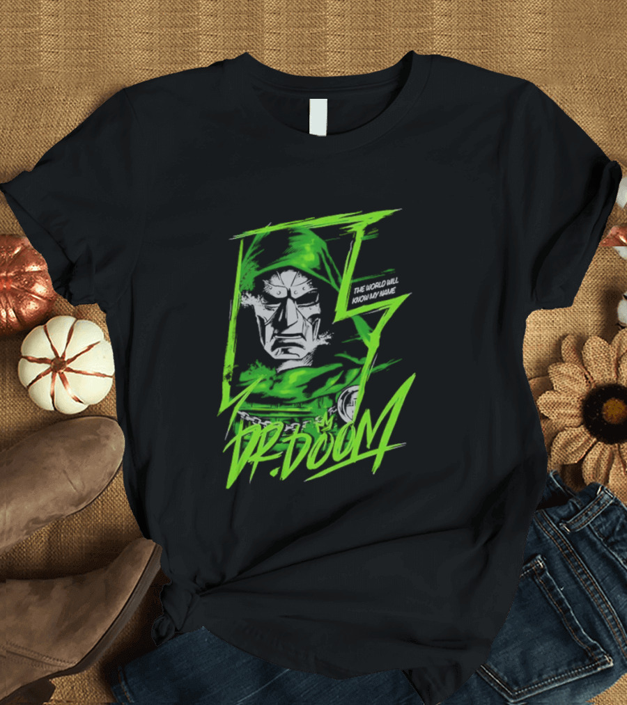 Masked Rebellion Dr Doom Comic Style Green T-Shirt