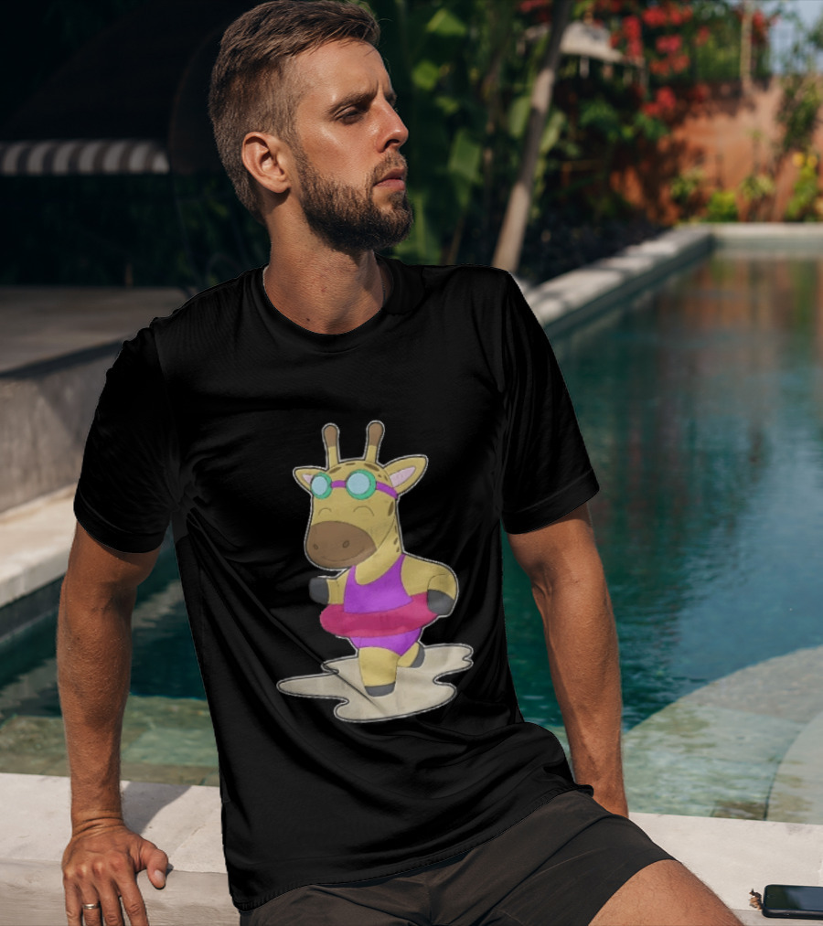 Giraffe Wearing Pink Swimsuit And Goggles With Inflatable Float Summer Fun T-Shirt