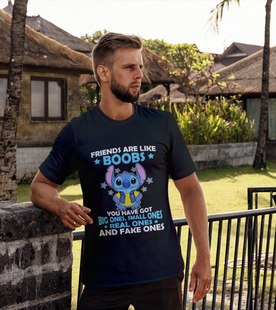 Friends Are Like Boobs You Have Got Big Ones Small Ones Real Ones And Fake Ones Stitch T-Shirt