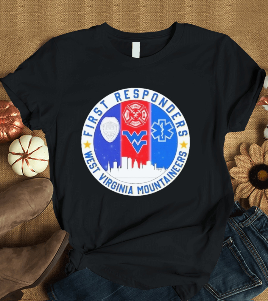 West Virginia Mountaineers First Responders Police Fire Department EMS Skyline T-Shirt