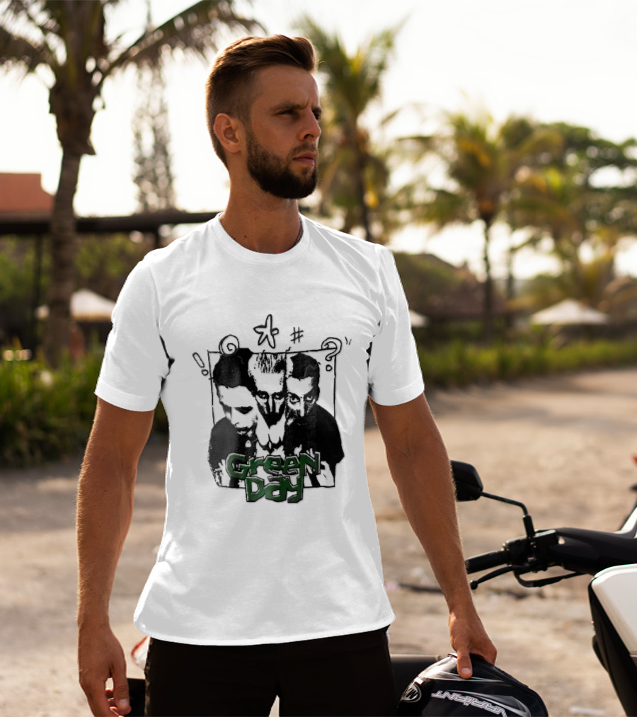 Green Day Billie Joe Armstrong Mike Dirnt Tre Trio High Contrast Doodles Stencil T-Shirt