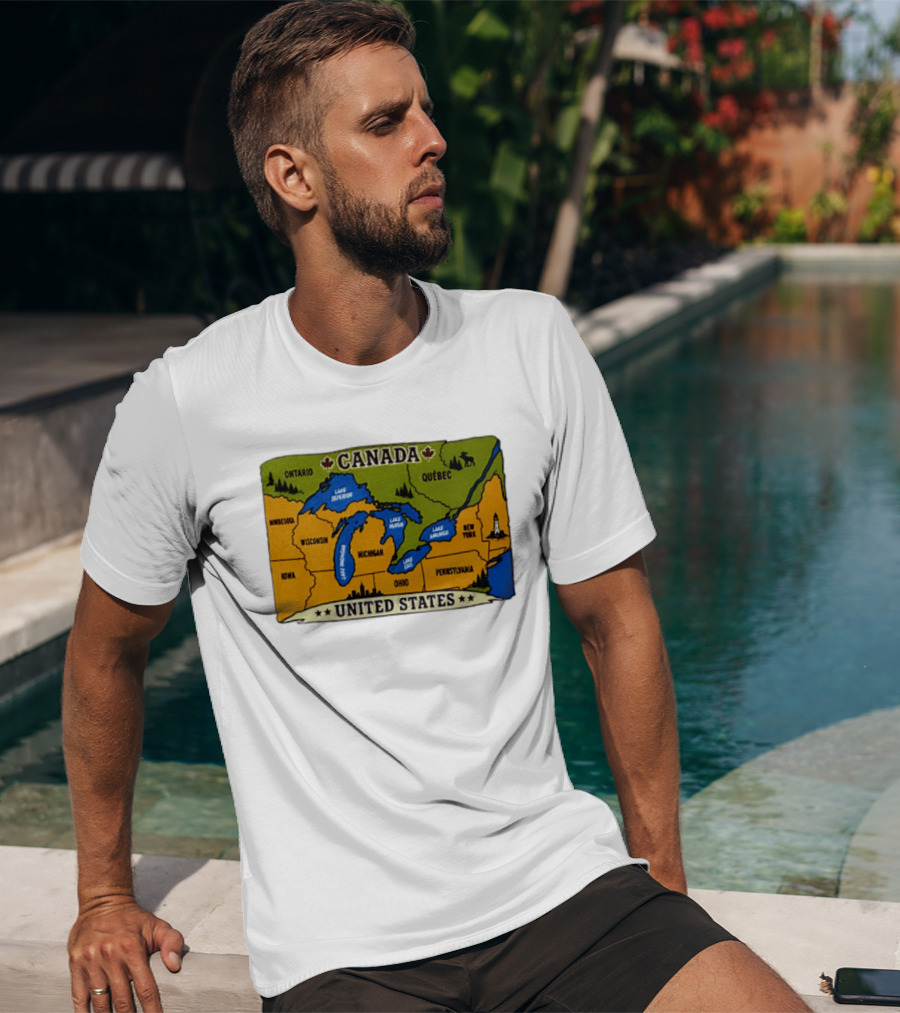 Map Of The Great Lakes Region Canada United States Ontario Québec Michigan Wisconsin New York Pennsylvania Minnesota Iowa T-Shirt