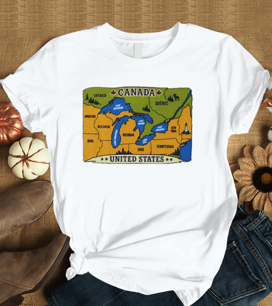 Map Of The Great Lakes Region Canada United States Ontario Québec Michigan Wisconsin New York Pennsylvania Minnesota Iowa T-Shirt