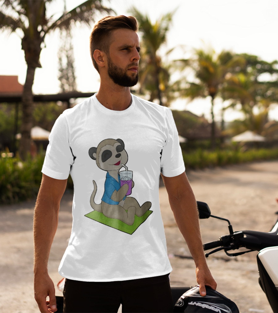 Meerkat Relaxing With Tropical Drink On Beach Towel Summer Fun T-Shirt