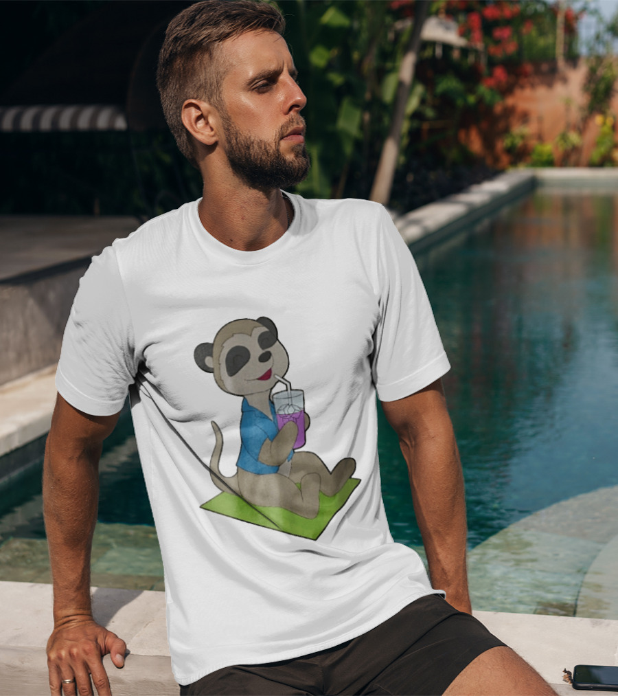 Meerkat Relaxing With Tropical Drink On Beach Towel Summer Fun T-Shirt