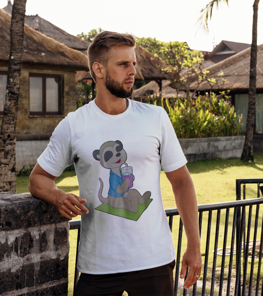 Meerkat Relaxing With Tropical Drink On Beach Towel Summer Fun T-Shirt