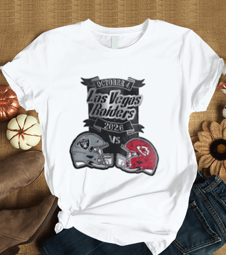 Las Vegas Raiders Vs 2026 October 4 Red Silver Opposing Football Helmets T-Shirt