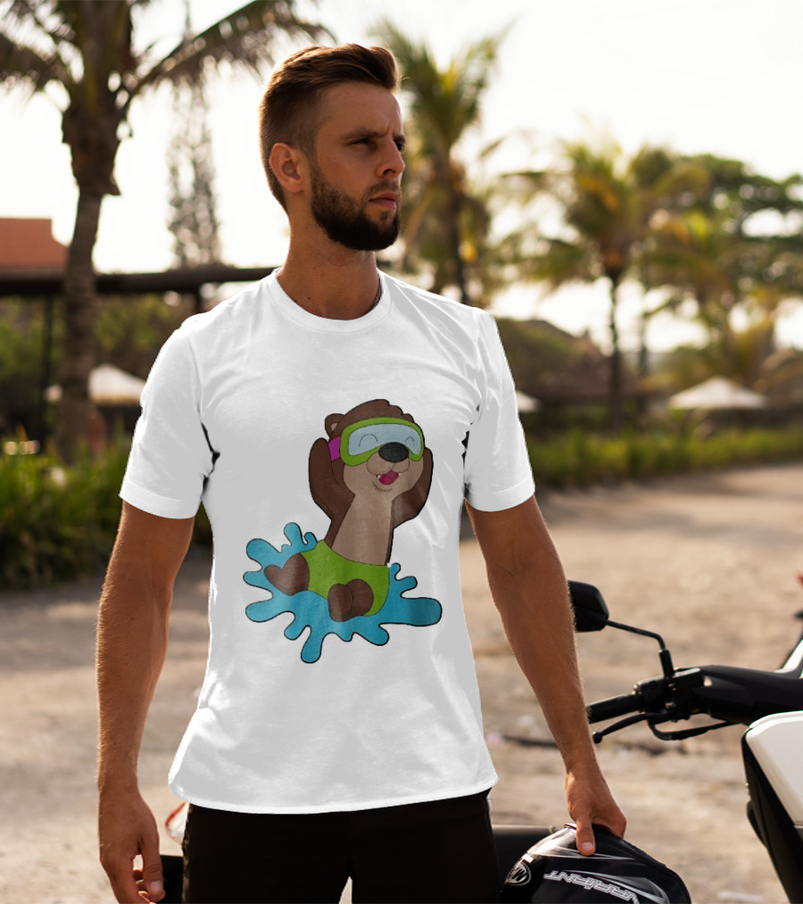Otter Swimming With Goggles Playful Summer Splash T-Shirt