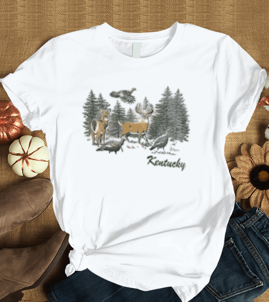The Deer Turkey Season Forest Hunting Scene T-Shirt