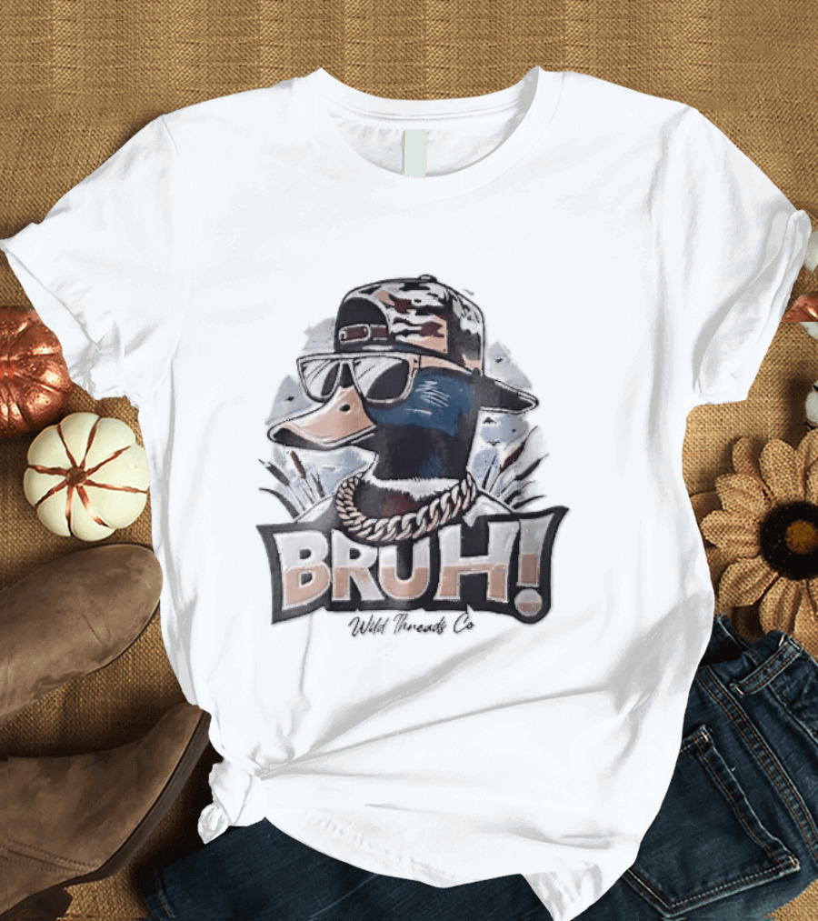 BRUH Wild Threads Co Mallard Duck Sunglasses Camo Hat Gold Chain T-Shirt