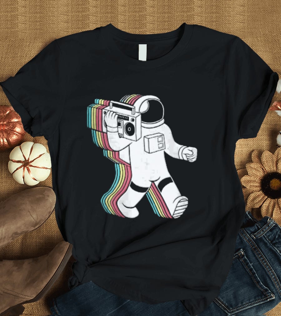 Astronaut Carrying Boombox Retro Colorful Vibes T-Shirt