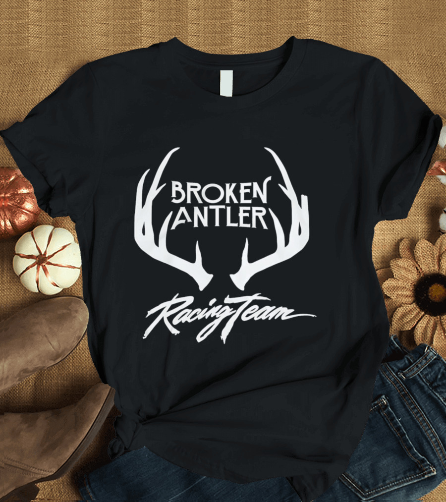 Broken Antler Racing Team Antlers Graphic Clean White Font T-Shirt