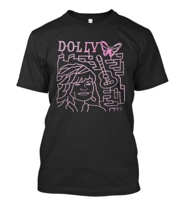 Dolly Music Guitar Butterfly Pink Line T-Shirt