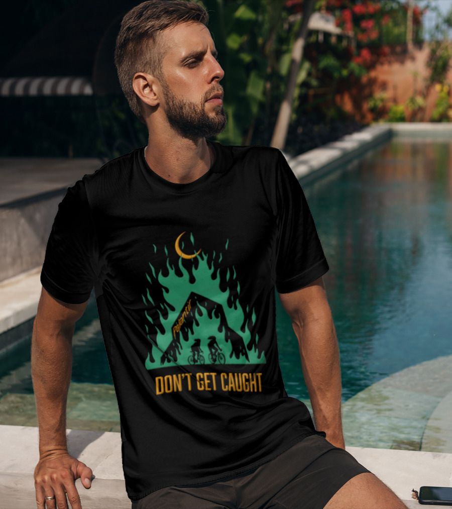 Don't Get Caught Palantir Bicycle Riders Green Flames Crescent Moon T-Shirt