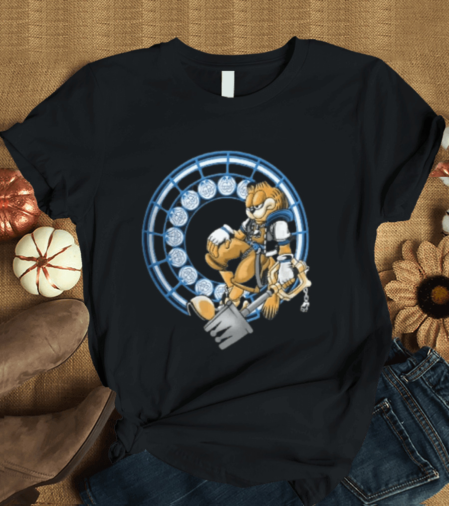 Kingdom Hearts Cat Keyblade Garfield Crossover Keyblade Wielder In Blue Circle T-Shirt