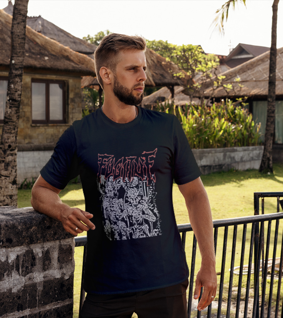 Fugitof Demon Skull Red Text White Skeleton T-Shirt