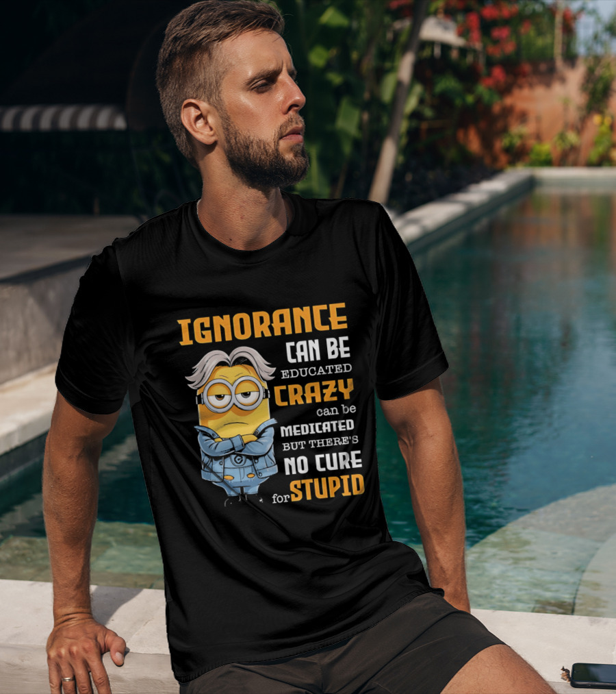 Ignorance Can Be Educated Crazy Can Be Medicated No Cure For Stupid Minion T-Shirt