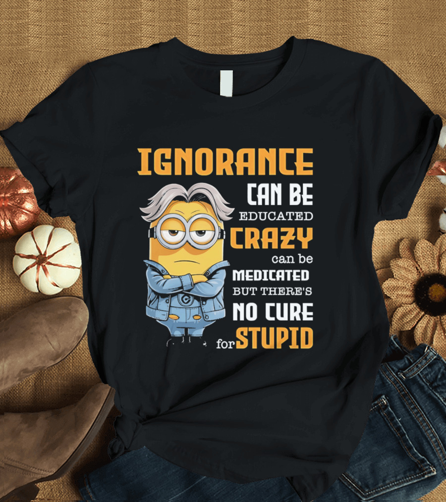 Ignorance Can Be Educated Crazy Can Be Medicated No Cure For Stupid Minion T-Shirt