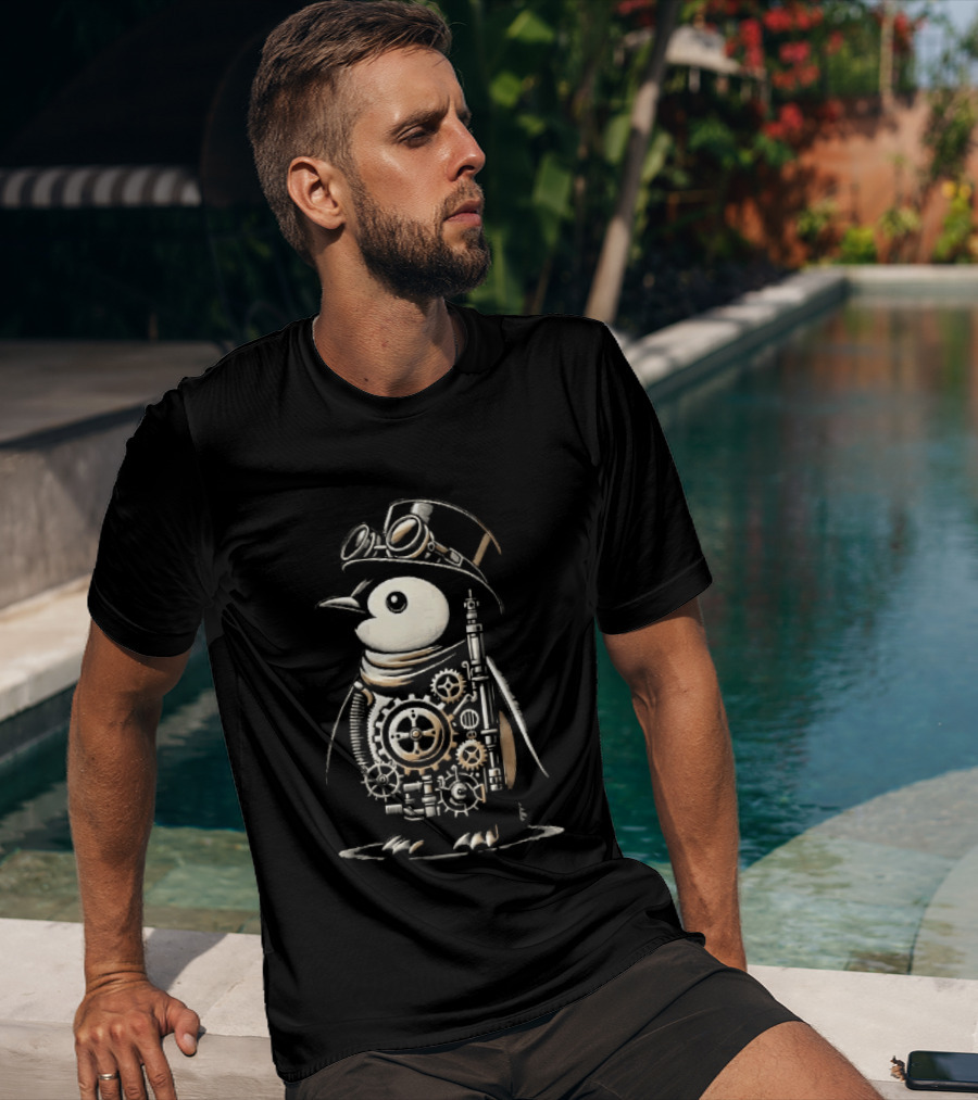 Steampunk Penguin Top Hat Goggles Gear Cogs Victorian T-Shirt