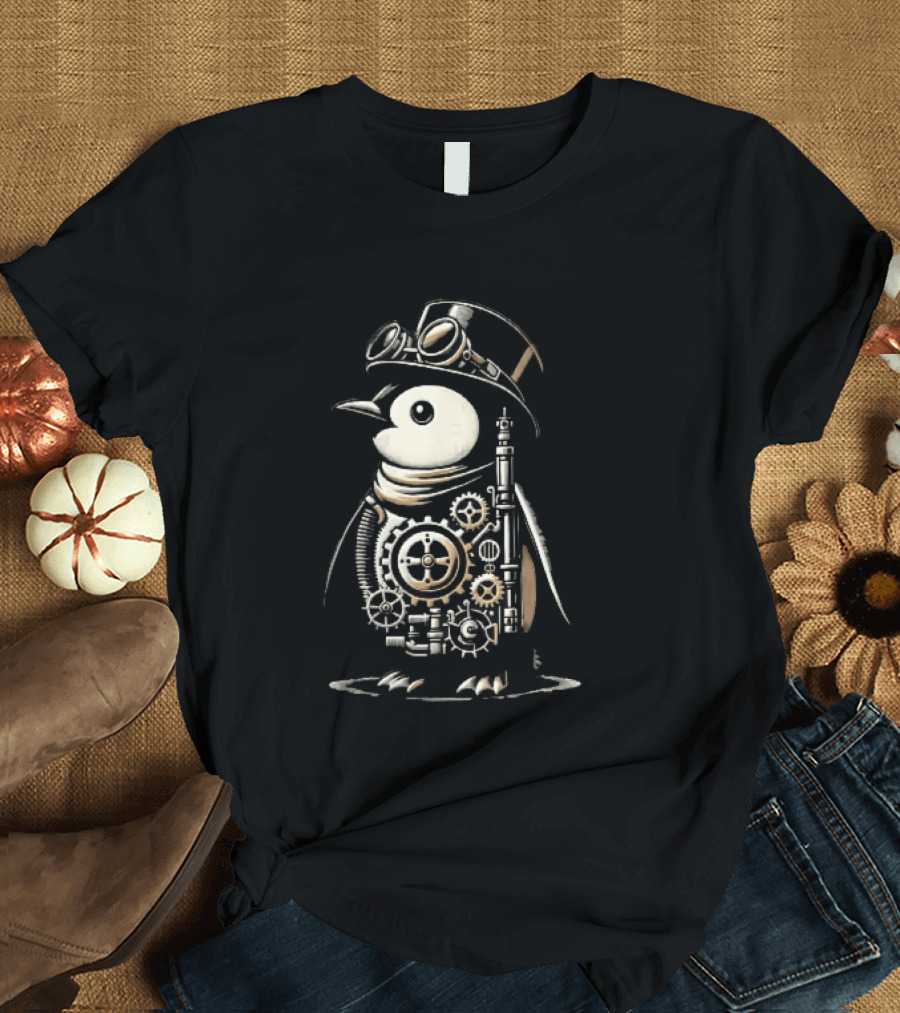 Steampunk Penguin Top Hat Goggles Gear Cogs Victorian T-Shirt