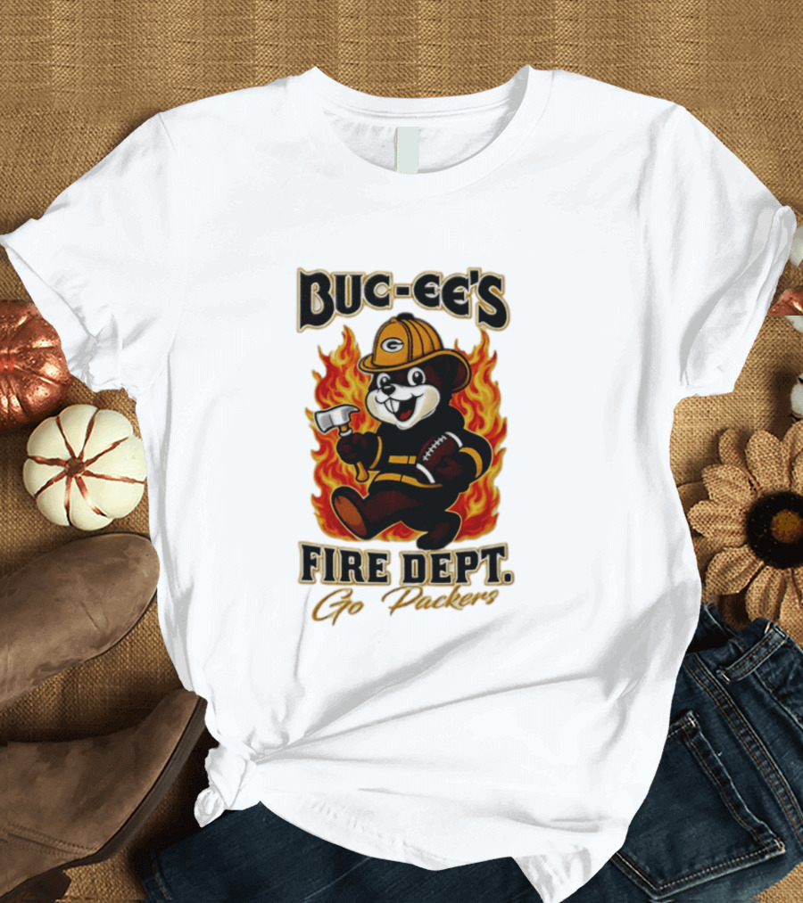 Buc Ee's Fire Dept Go Packers Axe Football Helmet T-Shirt