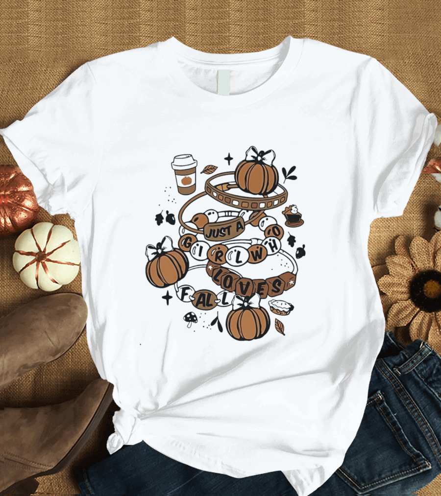 Just A Girl Who Loves Fall With Pumpkins And Coffee Cup T-Shirt