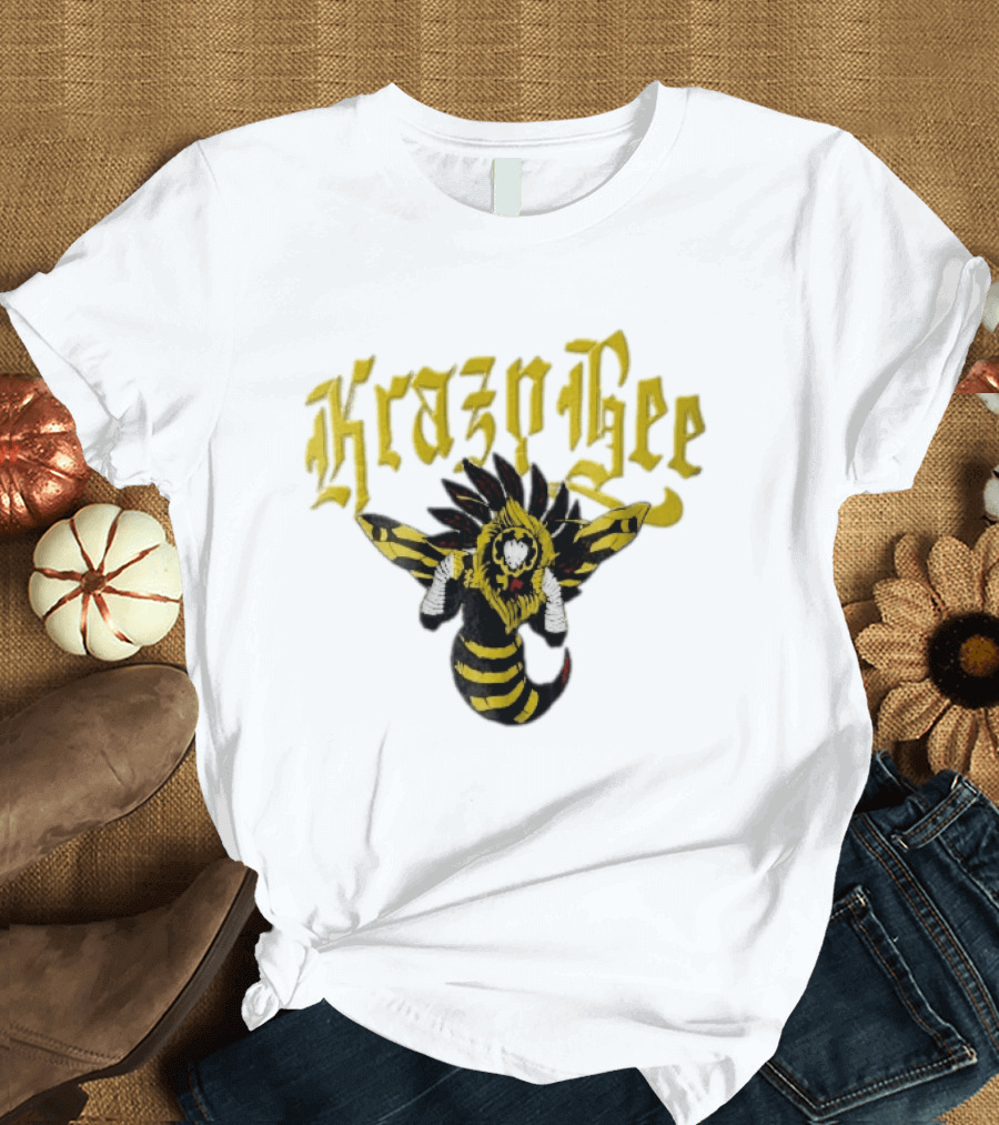 Krazy Bee Fighter Yellow Black Illustrated Bee T-Shirt