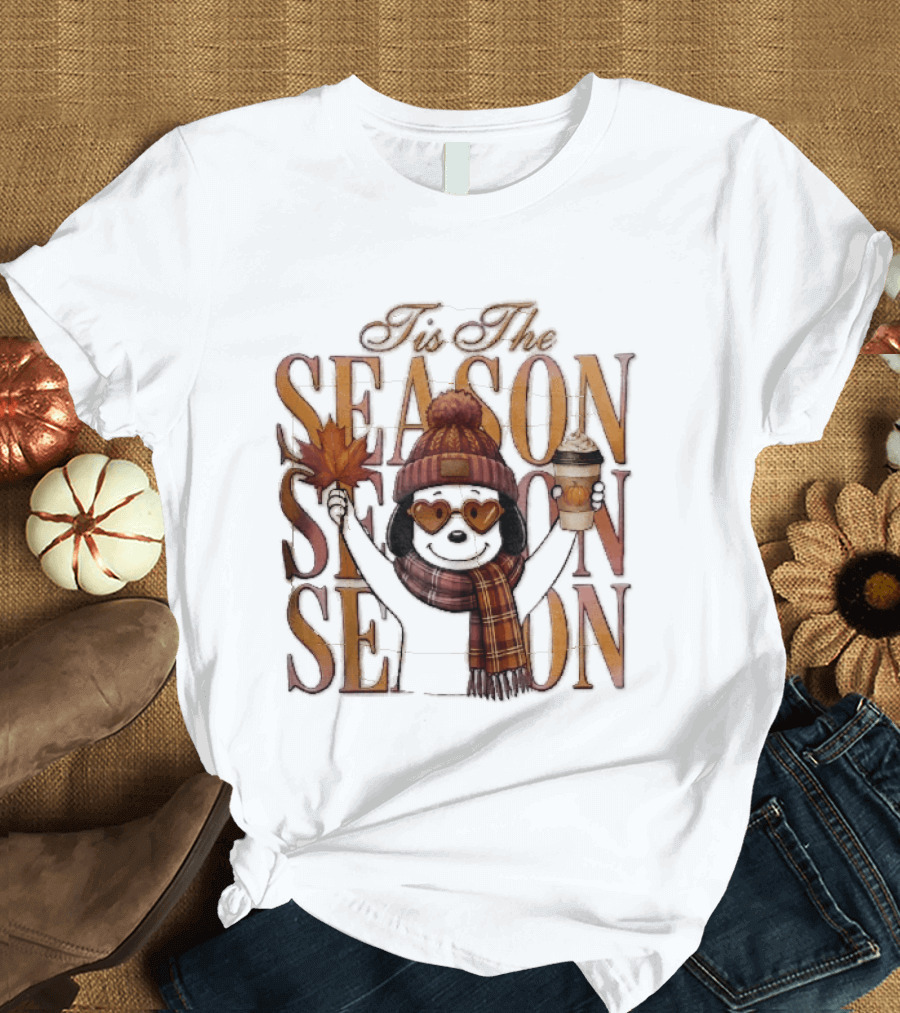 Tis The Season Fall Pumpkin Coffee Dog Autumn Cozy Vibes T-Shirt