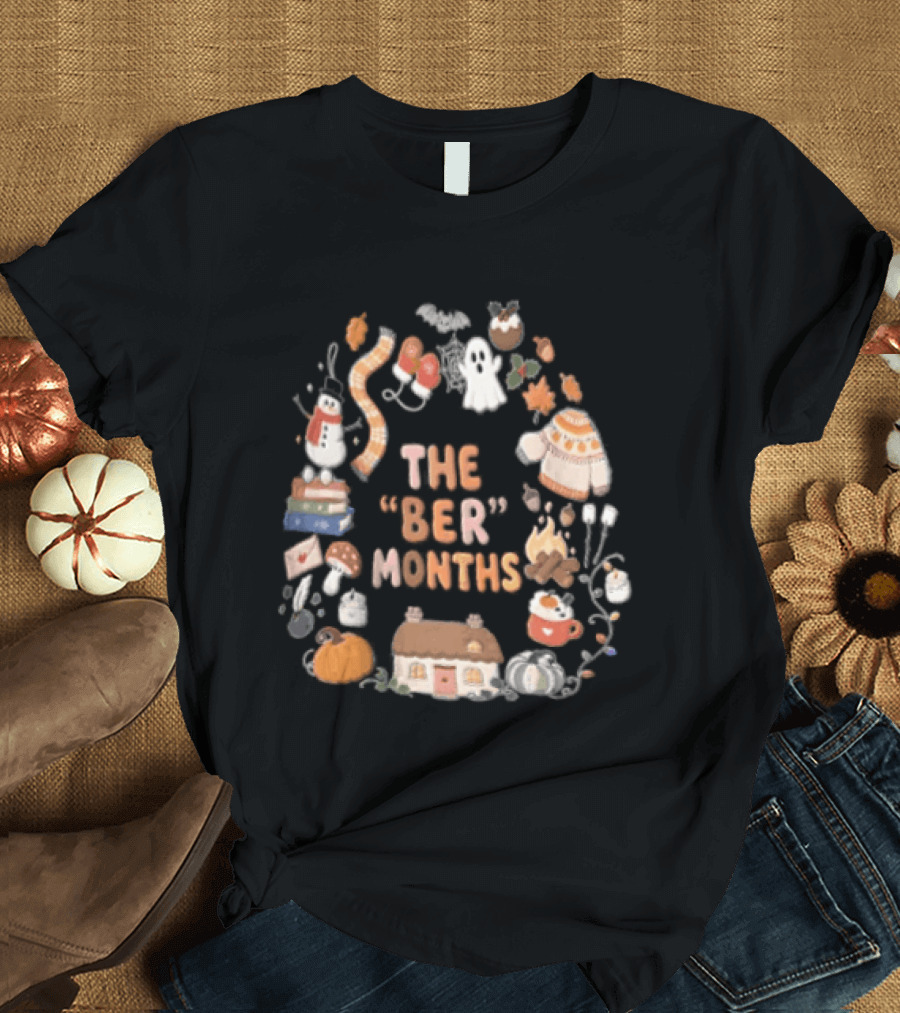 Cozy Autumn Wreath The Ber Months Pumpkin House And Sweater T-Shirt